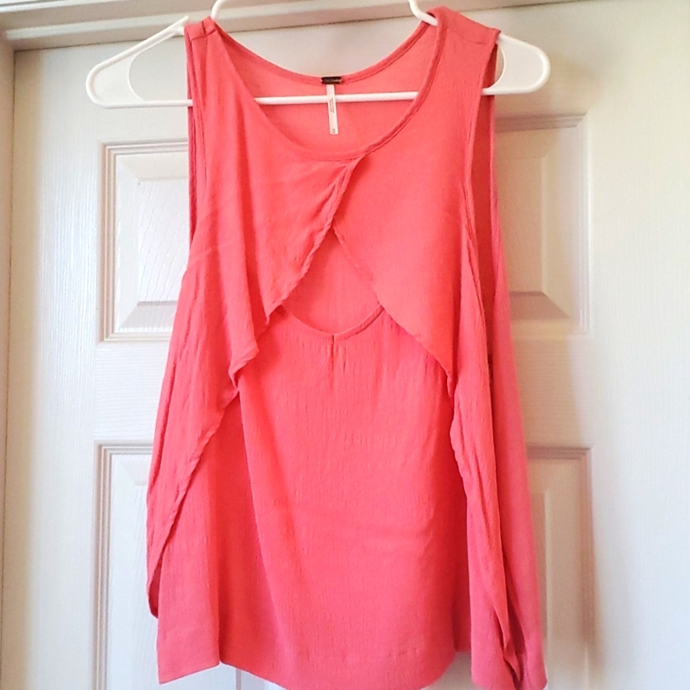 Free People Front Cutout Tank in coral, Size M